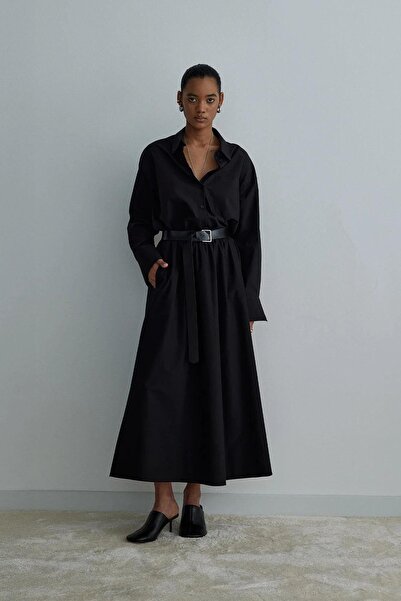 Suud Collection Siyah Day Poplin Kloş Etek