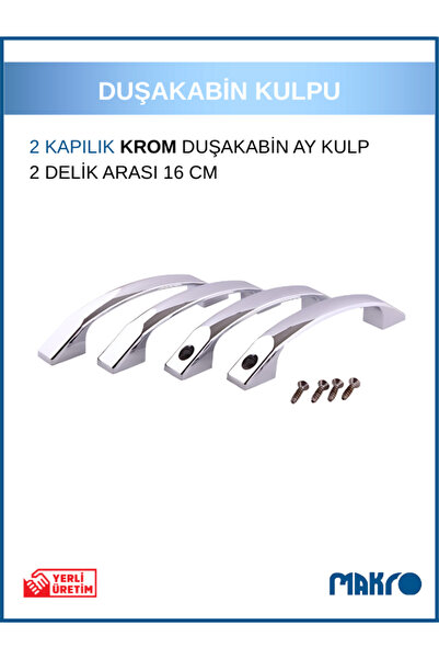 GLASSMAKRO Duşakabin Cam Kapı Ay Kulp 4 Adet Duşakabin Kolu Krom