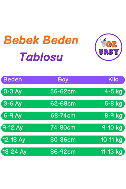 Oz Baby Pamuklu Likralı Önden Çıtlı 4 Mevsim Bebek Takımı (6-24 Ay)