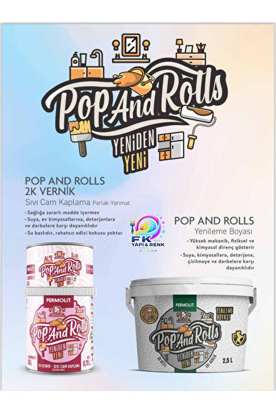 Permolit Pop And Rolls 1L - Her Yüzeyde Kolay Uygulama! Su Bazlı, Kokusuz, Yüksek Kapatıcılık