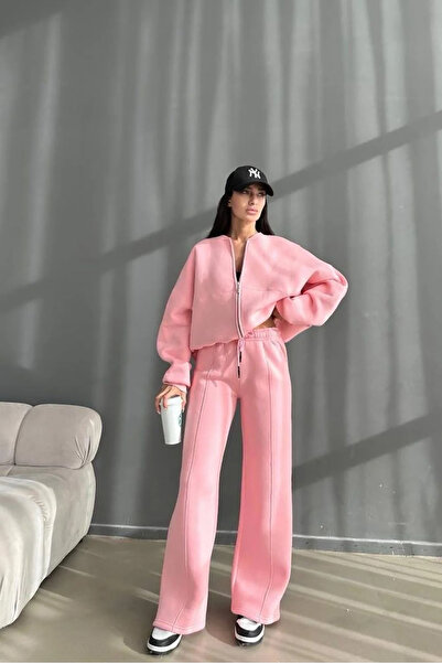 Merkaya Butik Σετ φόρμας 3 κλωστών 100% βαμβακερή - Ροζ
