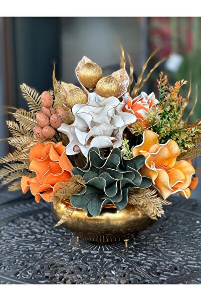 TASARIMHMODA Yapay Çiçek Aranjmanlı Gümüş Vazo