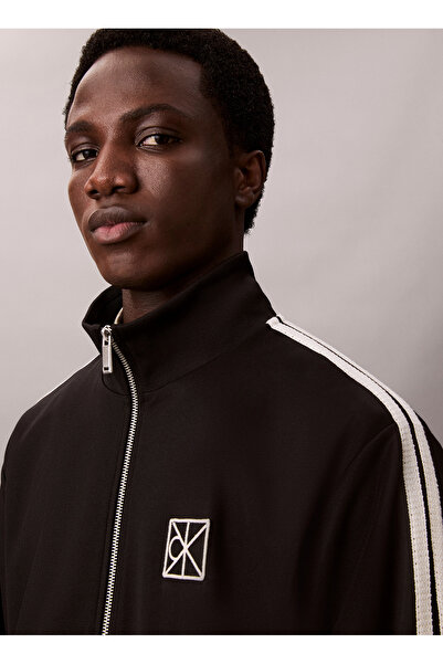 Calvin Klein Dik Yaka Siyah Erkek Sweatshırt LV04LD220GUB1_DBL KNIT STRIPE TRACK