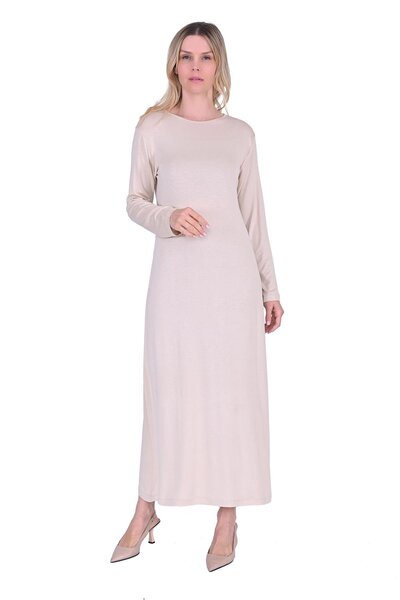 Invee Рокля от пениран памук с дълъг ръкав и подплата, БЕЖОВА