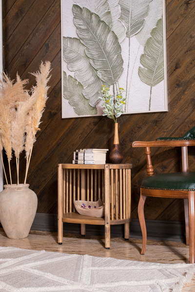 Degonya Modüler Mobilya Masif Ahşap Yan Sehpa Komodin Koyu Ceviz 57cm Oval Çı...