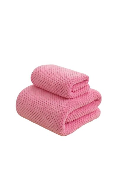 LUNA HOME 2 pcs Bath towels, fast dry coral towel set, Pink