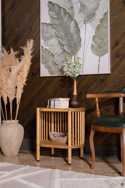 Degonya Modüler Mobilya Masif Ahşap Yan Sehpa Komodin Açık Ceviz 57cm İskandi...