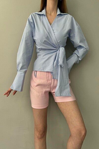 lizge giyim KRUVAZE YAKA BAĞLAMA DETAYLI GÖMLEK