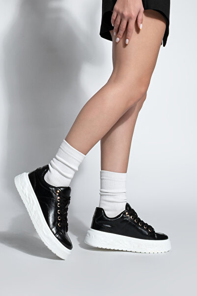 Marjin Kadın Sneaker Kalın Desenli Taban Spor Ayakkabı Bekor Siyah