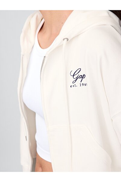 GAP Kadın Beyaz VintageSoft Fermuarlı Gap Logo Sweatshirt