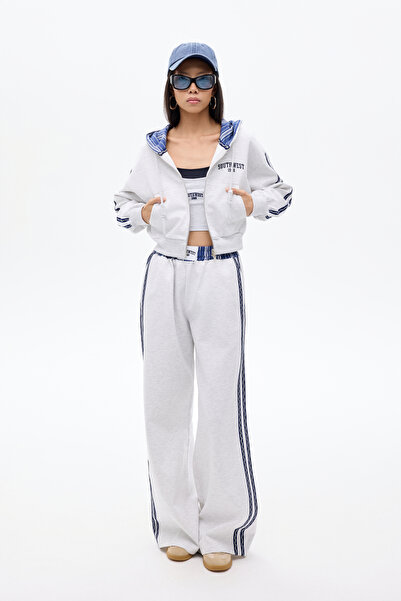 Quzu Штани з еластичним поясом, широкими штанинами та візерунковою стрічкою, карамельний