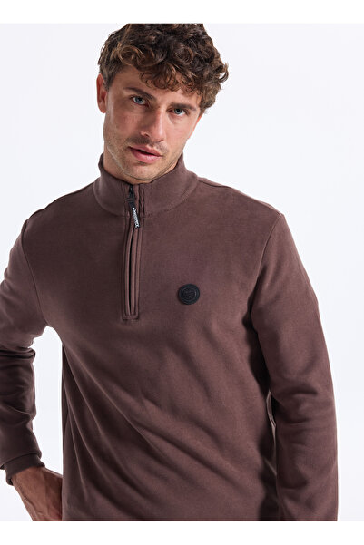Discovery Expedition D5WM-SWT3941 Kahve Dik Yaka Relaxed Düz Erkek Sweatshırt
