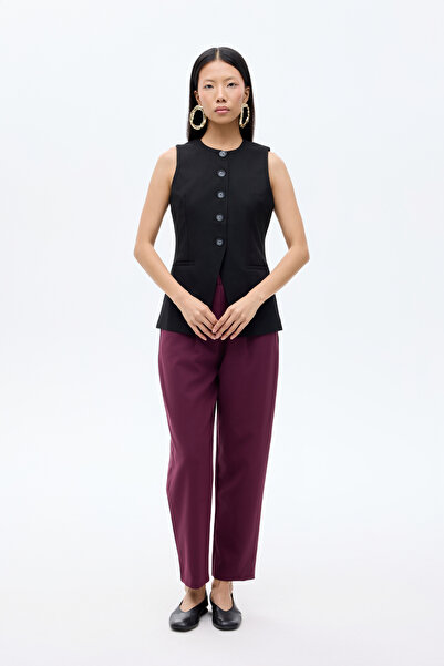 Quzu Передній розріз, детальний круглий комір, застібка на ґудзиках, жилет-піджак, чорний