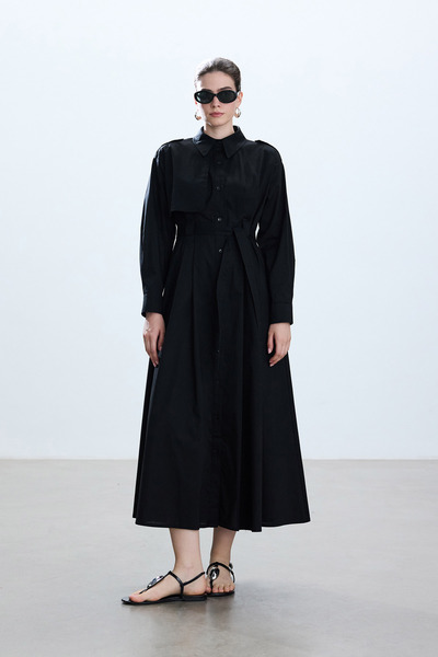 BE BLUE Μαύρο βαμβακερό φόρεμα