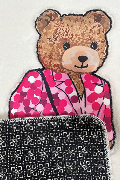 Chilai Home Boss Bear Ecru 2-Piece Embroidered Bath Mat, Non-Slip Base 60X100 50X60 Cm