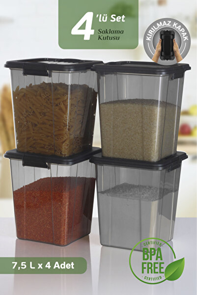 MOİ 4-Piece Organizer Box 7.5 L Flour Grain Food Container Organizer with Locking Lid Detergent Holder Storage Box