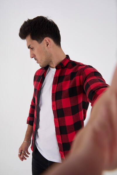 jack carisma ЧЕРНО-ЧЕРВЕНА ФЛАНЕЛОВА ТЪНКА РИЗА С КАРИРАНА ПОДГЪРКА