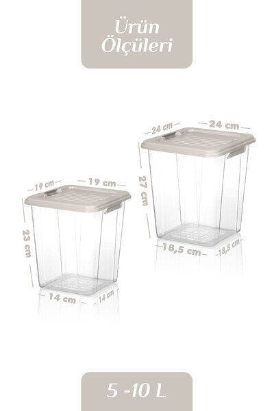 MOİ 2'li Set 5-10L Kilit Kapak Saklama Kutusu Deterjanlık - Un Bakliyat Erzak Saklama Kabı Organizer Box