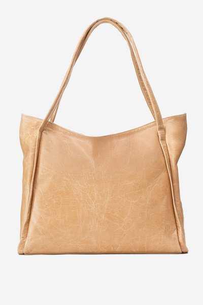 Dericlub Nova Women's Double Handle Shopper Bag Real Leather Beige