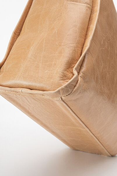 Dericlub Nova Women's Double Handle Shopper Bag Real Leather Beige