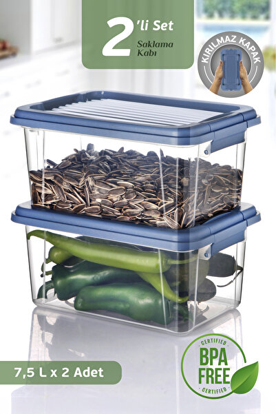 MOİ 2-Piece 7.5L Flour Grain Food Container with Locking Lid Bathroom Organizer Detergent Dispenser Storage Box 2X7.5L