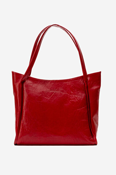 Dericlub Nova Дамска чанта с двойна дръжка от естествена кожа в тъмночервен цвят
