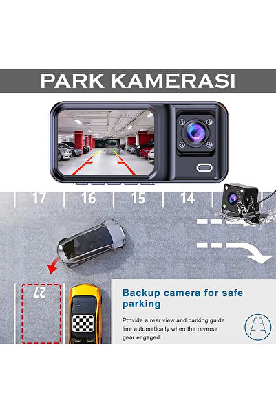 RADOON 1080P 3 Adet WİFİ Ön Arka iç Geniş Açılı Sürüş Kaydedici 2İnç Ekranlı Gece Görüşlü Araç Kamerası