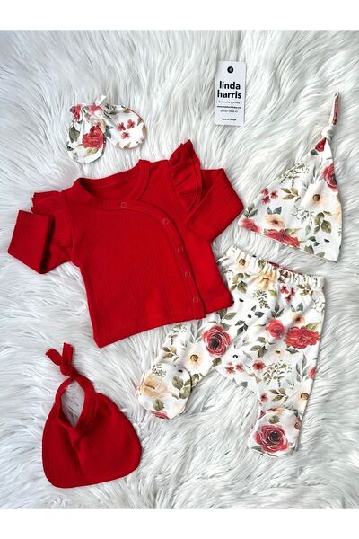 Linda Harris Rose Red 5-Piece Newborn Baby Girl Hospital Discharge Set