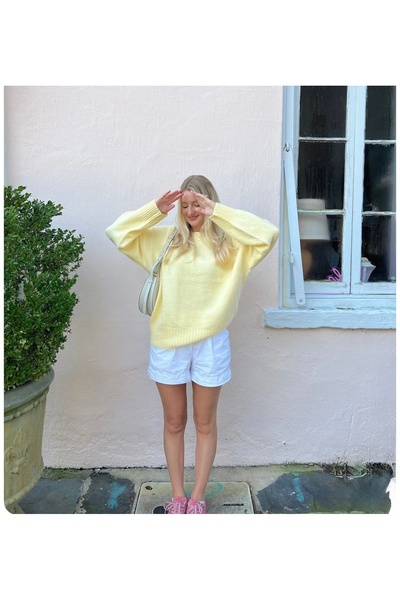 Gülce moda Lemon Yellow Crew Neck Oversize Knitwear Sweater