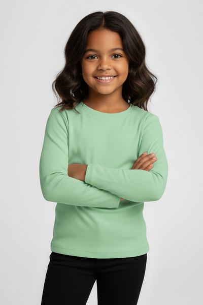 MK Mukko Kids Fata Băiat Copil Verde Apă Culoare Basic Sezonier Tricou cu mânecă lungă Badi