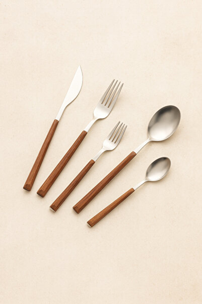 Mirilliahome 30 Piece Fork Spoon Knife Set with Wooden Handle – Stainless Steel Dinnerware Set for 6 People