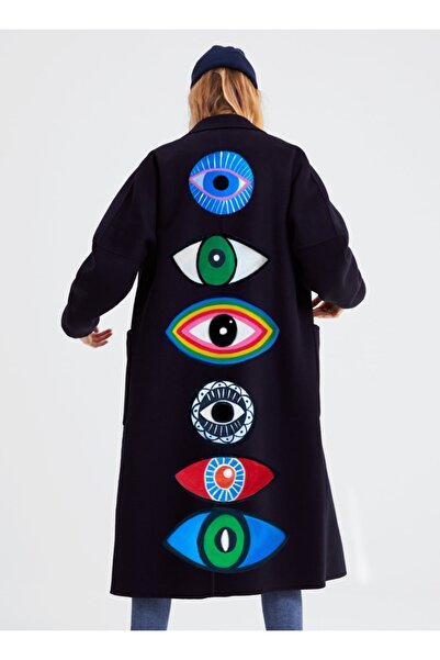 Hello Stranger Siyah Kaşe Palto Renkli Gözler Mont Kaban Nazar Boncuğu