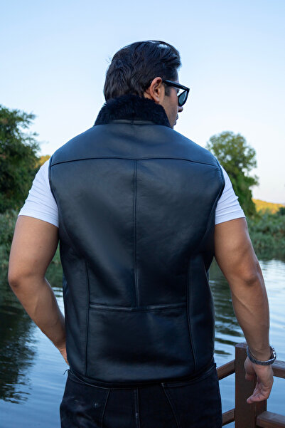 fubileather Ανδρικό δερμάτινο γιλέκο - Γνήσιο δέρμα αρνιού με γούνα μέσα