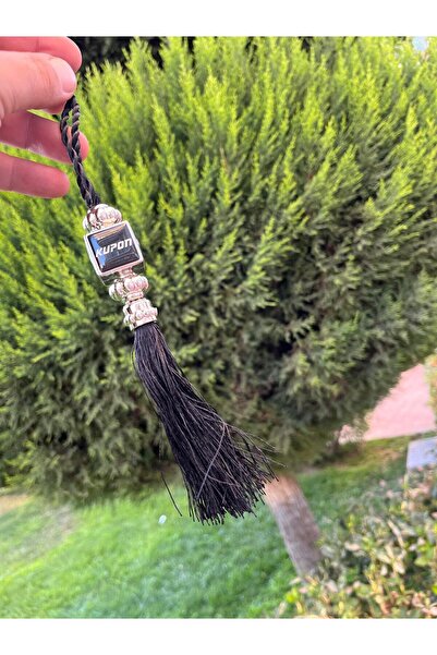 CEBECİOTO زينة مرآة الرؤية الخلفية المطرزة باللون الأسود مع شرابة - زينة مرآة السيارة - زينة مرآة KUPON