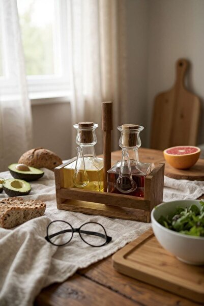 LAVİNYACONCEPT طقم زجاجي مكون من قطعتين مع أغطية من الخيزران مصنوع من زجاج ال...