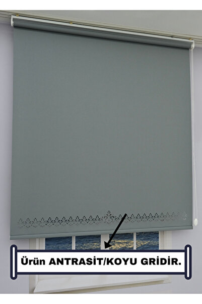 ESDEH Lazer Kesim Stor Perde - Ithal Mat Kalın Model Koyu Gri-140x270 Cm
