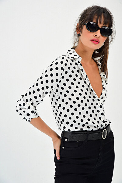 bacc Cămașă casual albă cu buline pentru femei Bcbsk-25700-t4011-1500