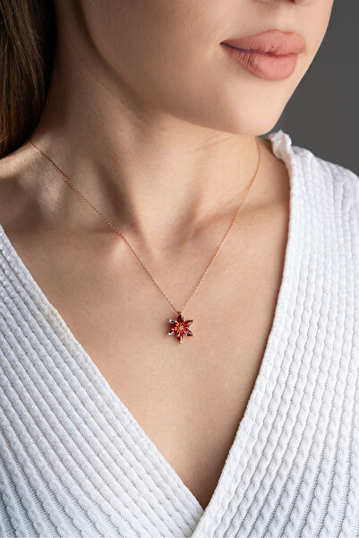 Silvano Jewelry 925 Ayar Gümüş Kırmızı Lotus Çiçeği Kolye