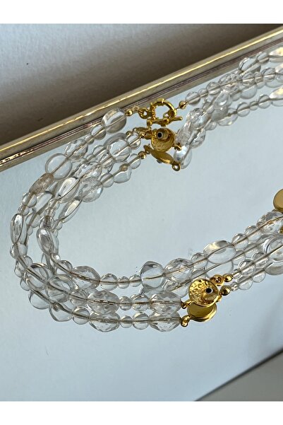 THE NERO DESIGN Özel Tasarım Şeffaf Kristal Kalın Boncuklu Nazarlıklı Uzun Kolye