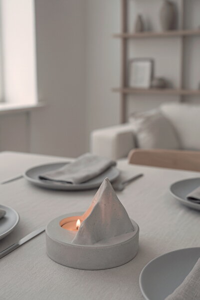 TAŞ ART Beton Everest Dağ Tasarımlı Mumluk | Dekoratif Tealight & Ev Aksesuarı