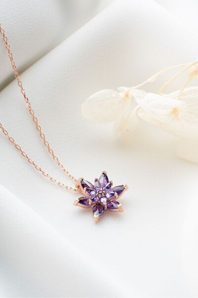 Silvano Jewelry 925 Ayar Gümüş Mor Lotus Çiçeği Kolye