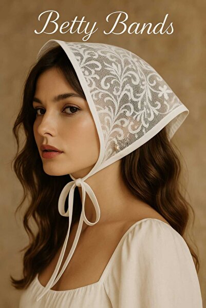 Handmade Betty Bands White Lace Patterned Tie-Up Bandana – Vintage Style