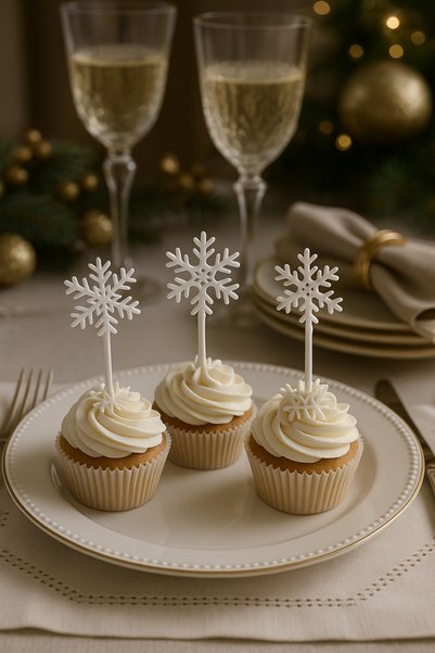 Atölye Doruk White Snowflake Cupcake Toothpick-Christmas Table Decoration-Elsa Cake Decoration Supplies-Frozen Toothpick