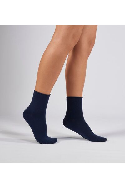 Forwena Тъмносини безшевни дамски чорапи от модал без ластик