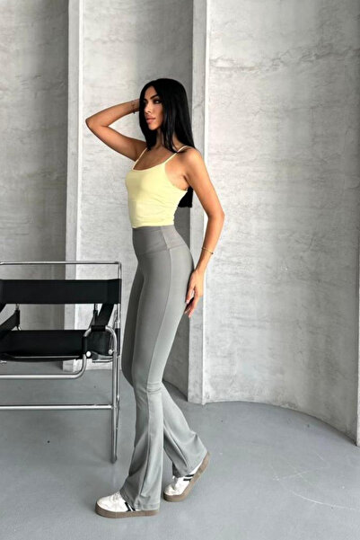 thesunfyre Kadın Yüksek Bel Toparlayıcı Esnek Modal Kumaş İspanyol Paça Tayt Pantolon