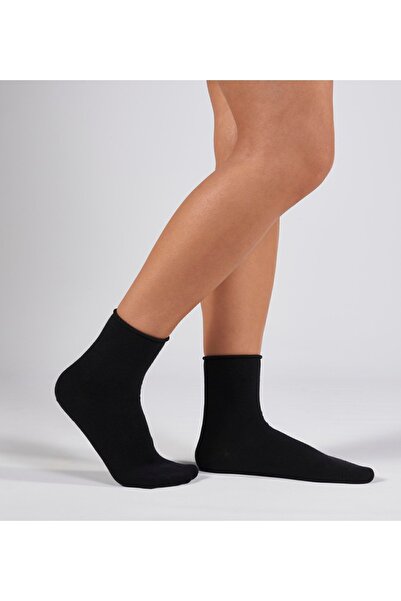 Forwena Черни безшевни модални дамски чорапи от четвърт половината