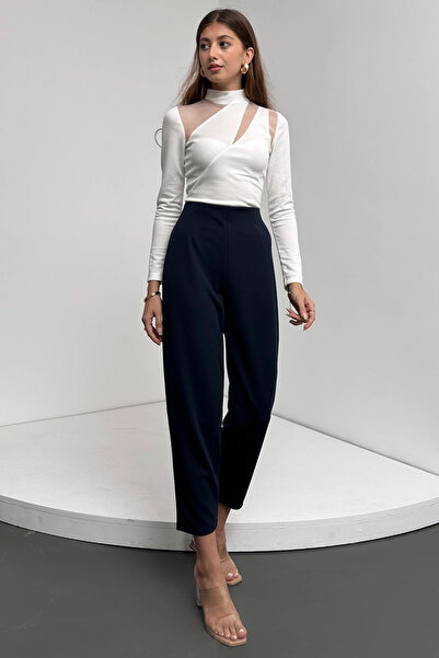 Fav Style Жіночі брюки з високою талією, на резинці, з застібками, сині