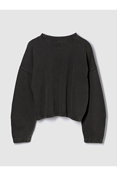 GAP Kadın Siyah Heavyweight Havlu Kumaş Barrel Kol Sweatshirt