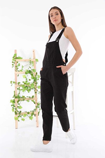 Fav Style Дамски дънков градинарски гащеризон черен