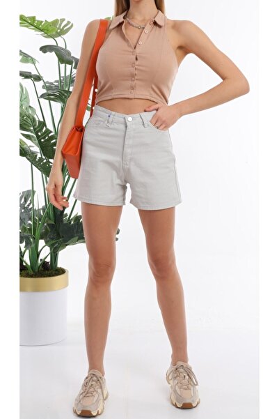 Fav Style Жіночі шорти з високою талією з деніму, холодний сірий